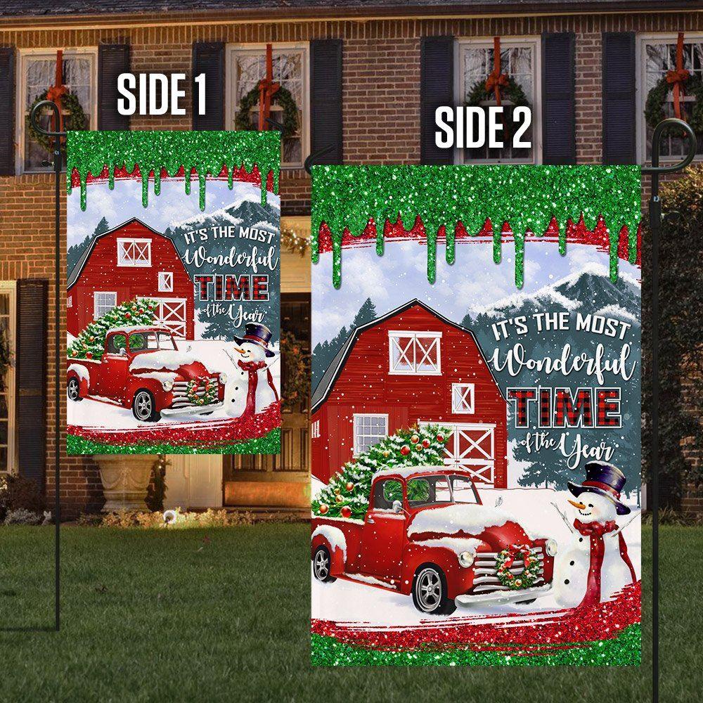 Red Truck Christmas Flag It’s The Most Wonderful Time Of The Year Flag – Christmas Flag Outdoor Decoration