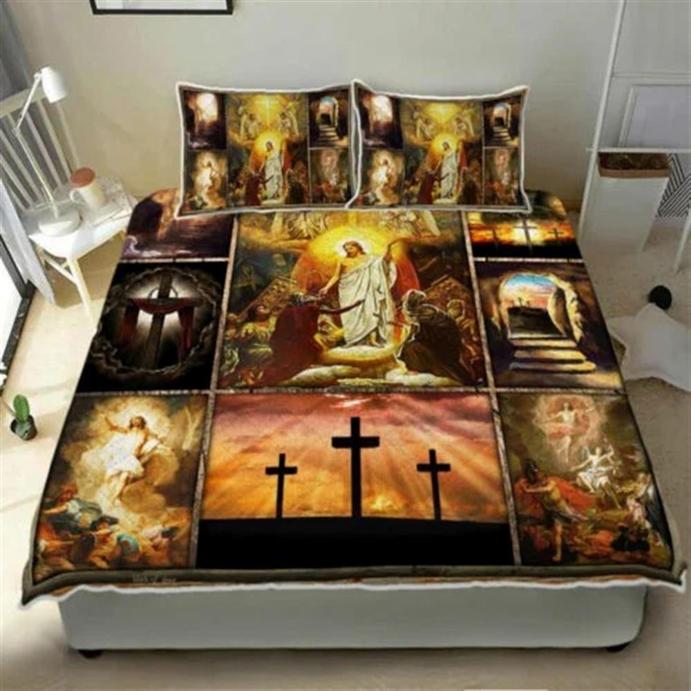 Resurrection Of Jesus Easter Quilt Bedding Set – Christian Gift For Believers