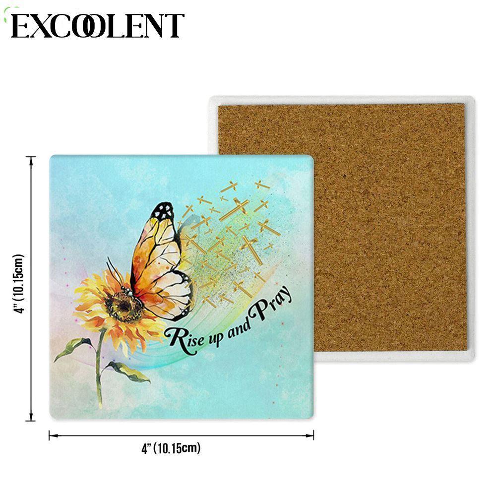 Rise Up And Pray Butterfly Sunflower Stone Coasters – Coasters Gifts For Christian