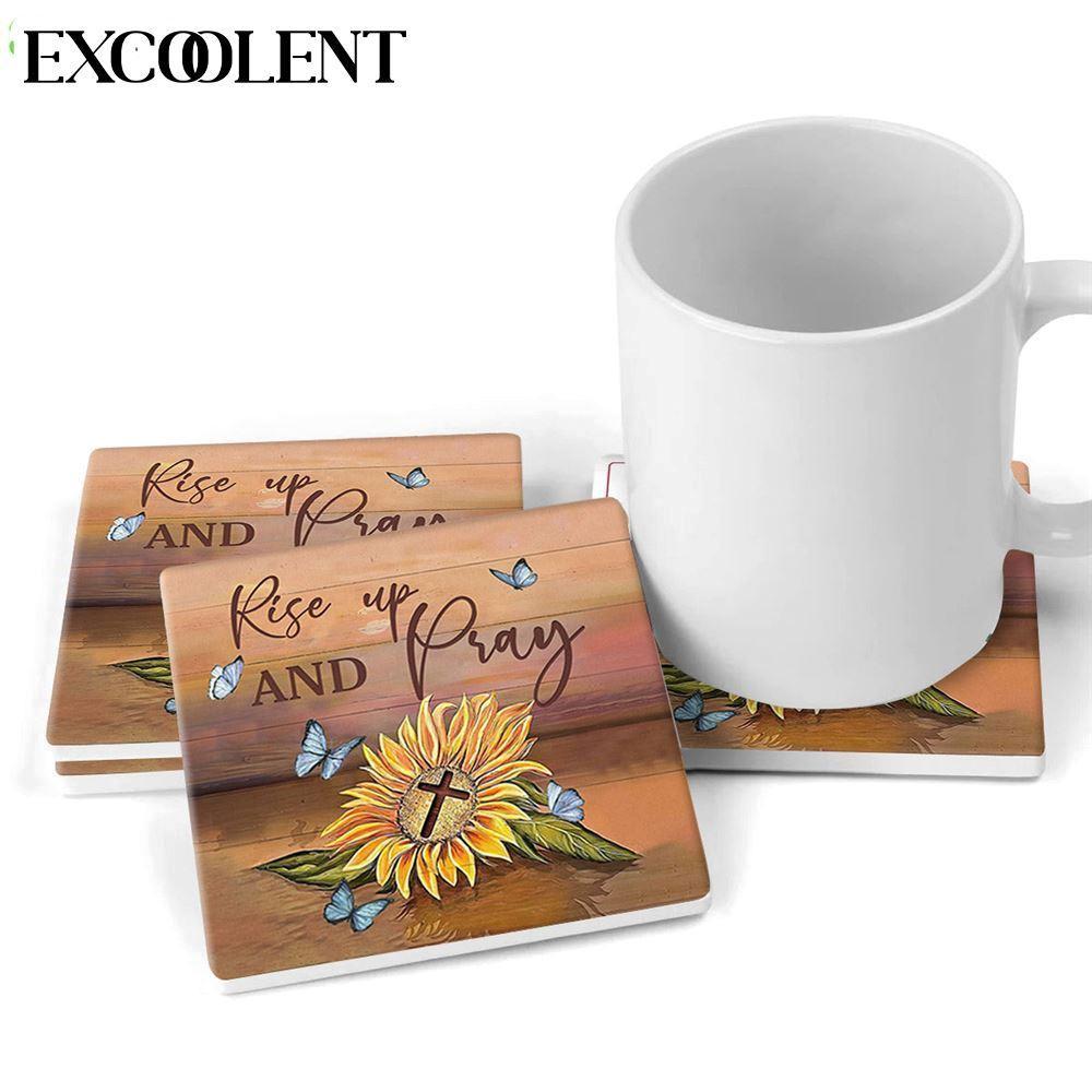 Rise Up And Pray Sunflower Cross Stone Coasters – Coasters Gifts For Christian