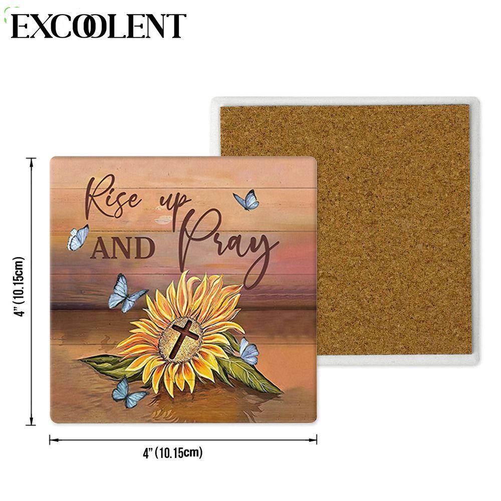 Rise Up And Pray Sunflower Cross Stone Coasters – Coasters Gifts For Christian
