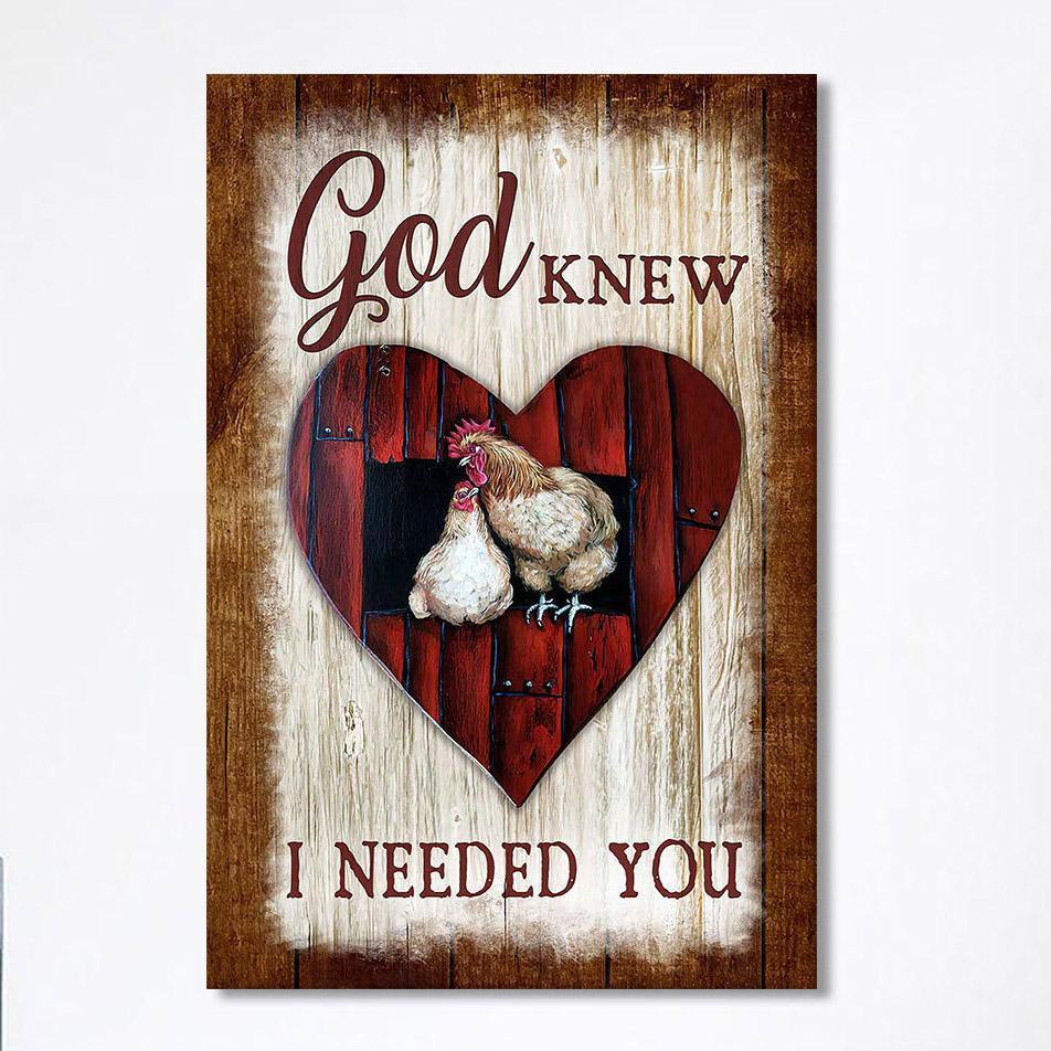 Rooster Hen – God Knew I Needed You Canvas Art – Christian Art – Bible Verse Wall Art – Religious Home Decor