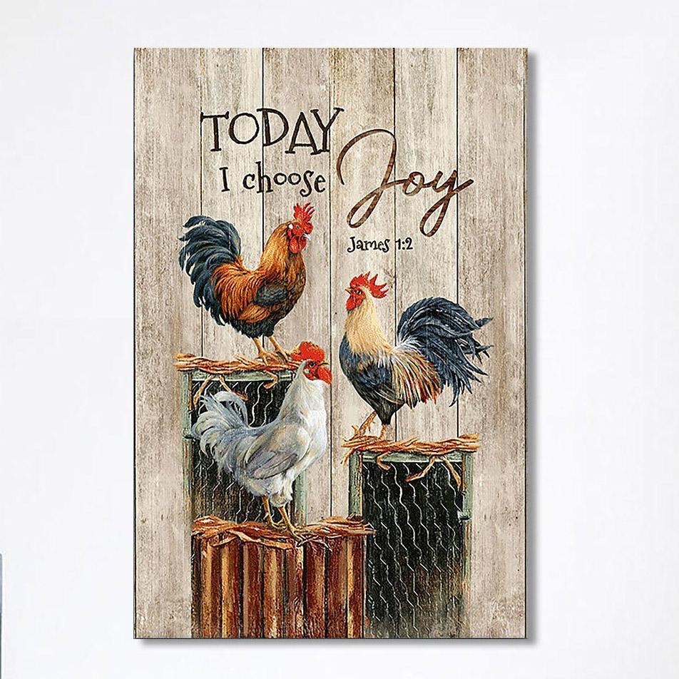 Rooster Today I Choose Joy Canvas Wall Art – Christian Canvas Prints – Bible Verse Canvas Art