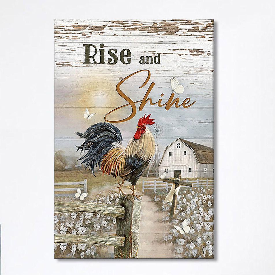 Rooster White Flower Field Sunset Rise And Shine Canvas Wall Art – Christian Canvas Prints – Bible Verse Canvas Art