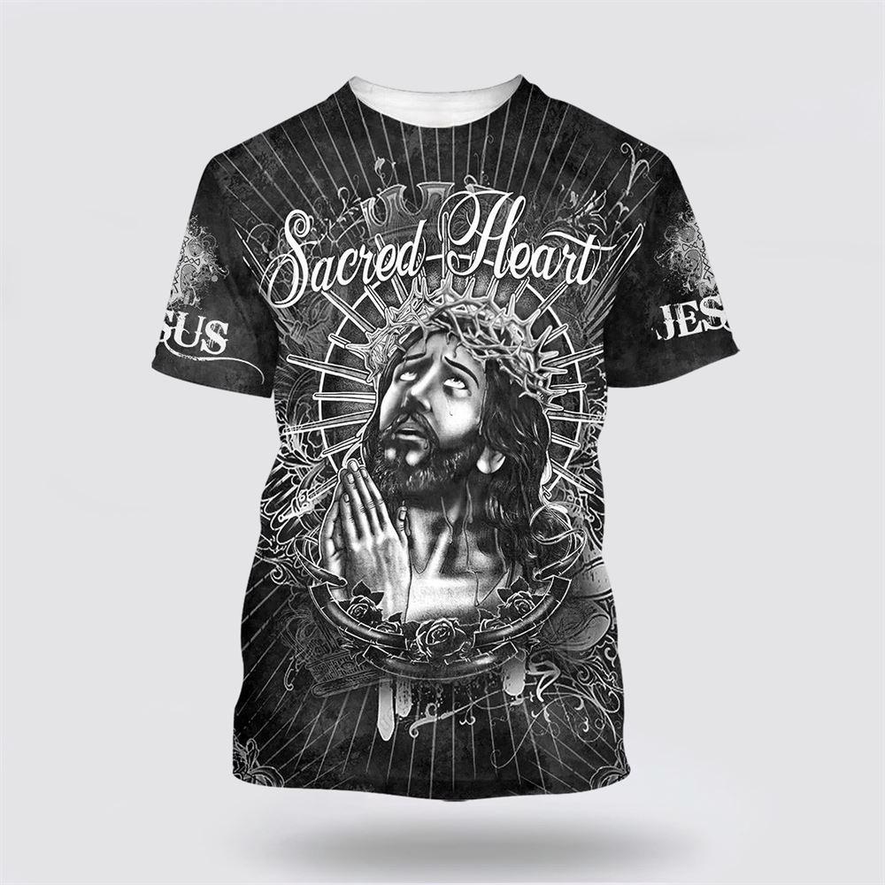 Sacred Heart Of Jesus Prayer All Over Print 3D T Shirt – Gifts For Christians