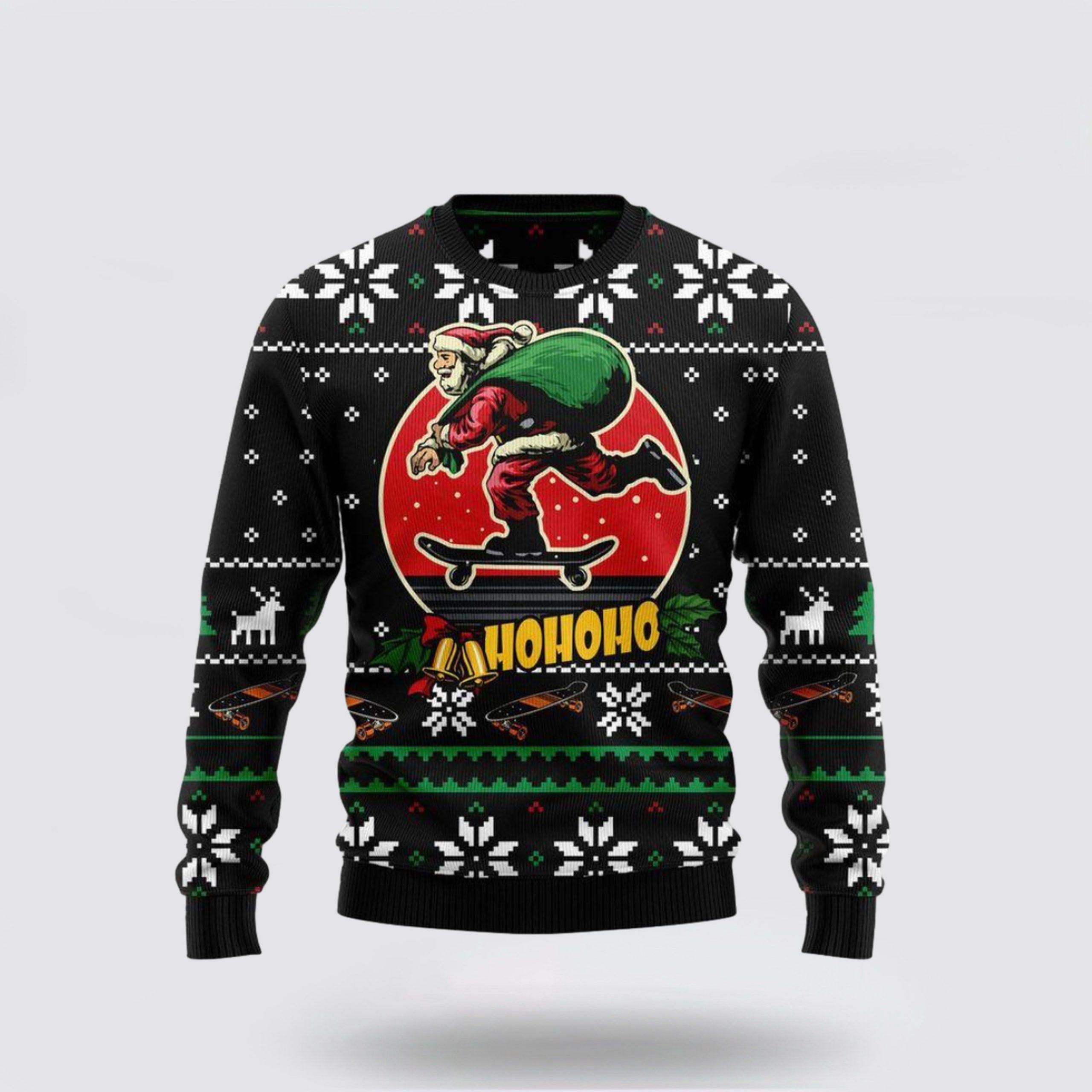 Santa Claus Skateboard Ugly Christmas Sweater – Christmas Gifts For Frends