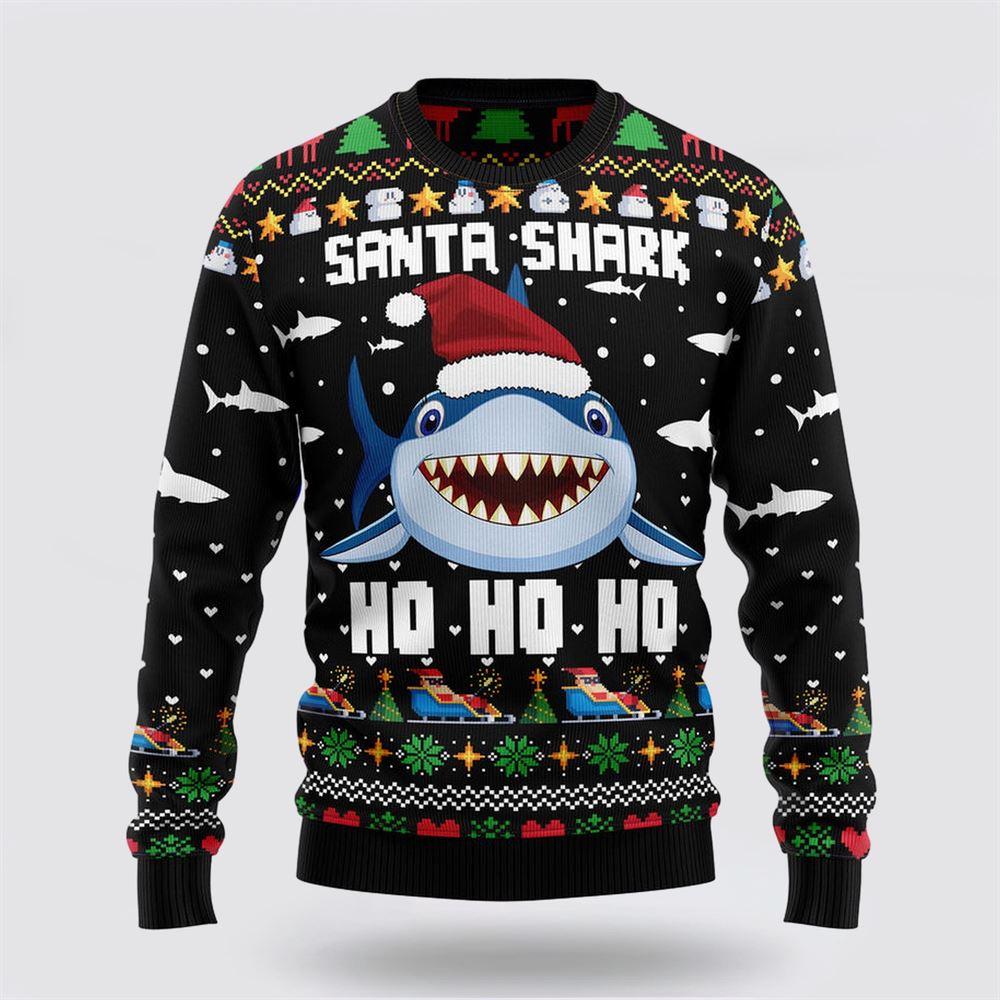 Santa Shark Ho Ho Ho Ugly Christmas Sweater – Sweater Gifts For Pet Lover