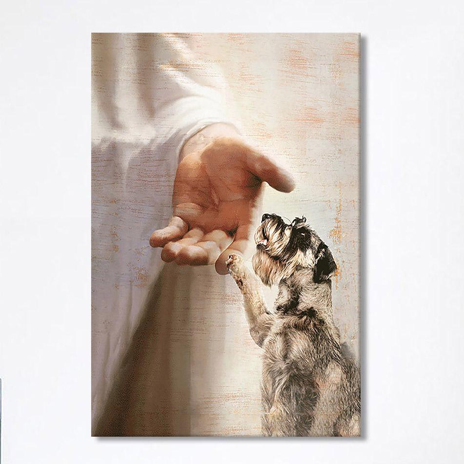 Schnauzer Dog Jesus Take My Hand Canvas Wall Decor – Christian Wall Art Canvas – Gift For Dog Lover