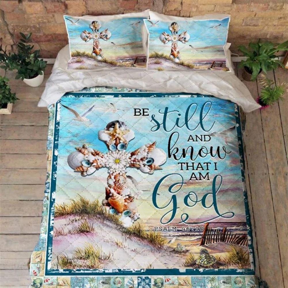 Seashells Cross Be Still And Know That I Am God Beach Quilt Bedding Set – Christian Gift For Believers Seashells Cross Be Still And Know That I Am God Beach Quilt Bedding Set – Christian Gift For Believers