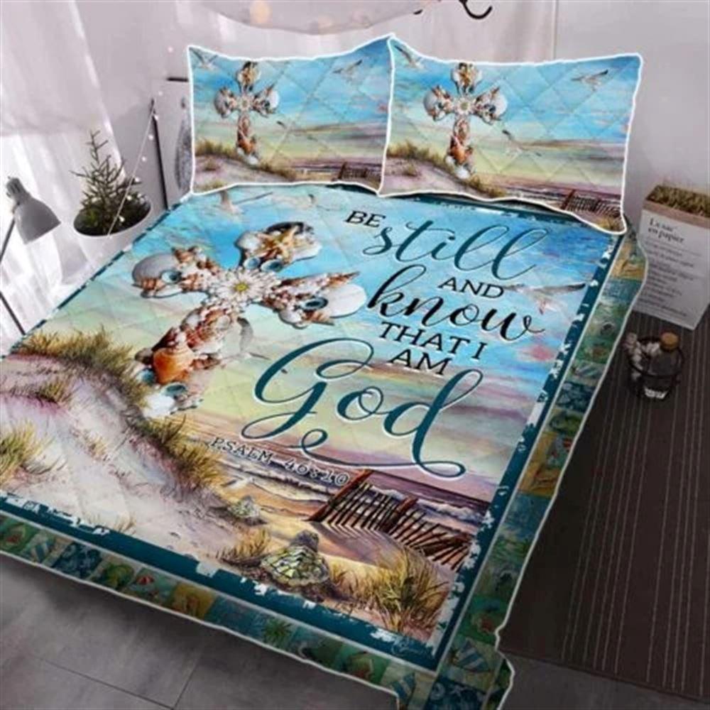 Seashells Cross Be Still And Know That I Am God Beach Quilt Bedding Set – Christian Gift For Believers Seashells Cross Be Still And Know That I Am God Beach Quilt Bedding Set – Christian Gift For Believers