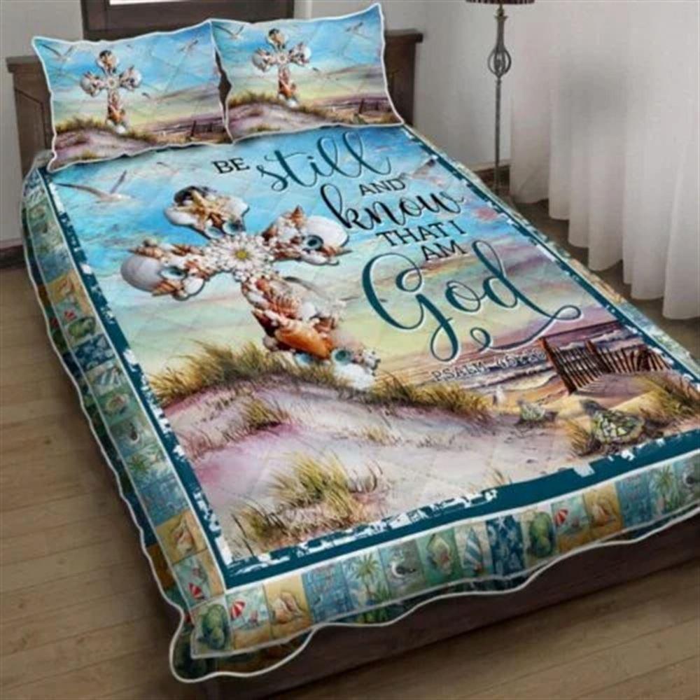 Seashells Cross Be Still And Know That I Am God Beach Quilt Bedding Set – Christian Gift For Believers Seashells Cross Be Still And Know That I Am God Beach Quilt Bedding Set – Christian Gift For Believers