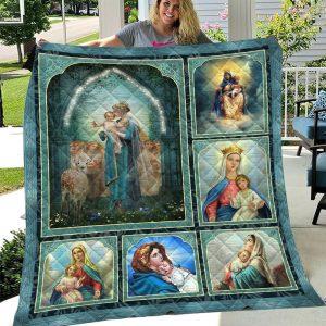 Sika Deer,Maria And Jesus Christian Quilt Blanket&hellip;