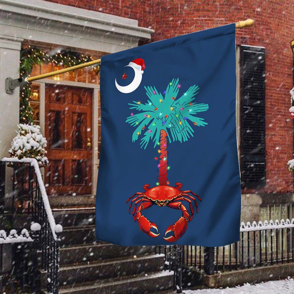 South Carolina Christmas Flag Palm Tree South Carolina Crab Santa Flag – Christmas Flag Outdoor Decoration