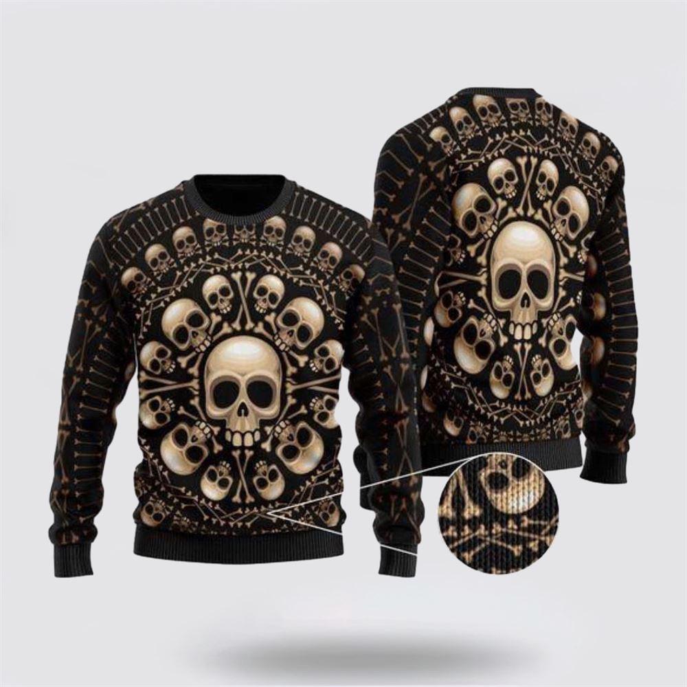 Spooktacular Skull Pattern Ugly Christmas Sweater – Christmas Gifts For Frends