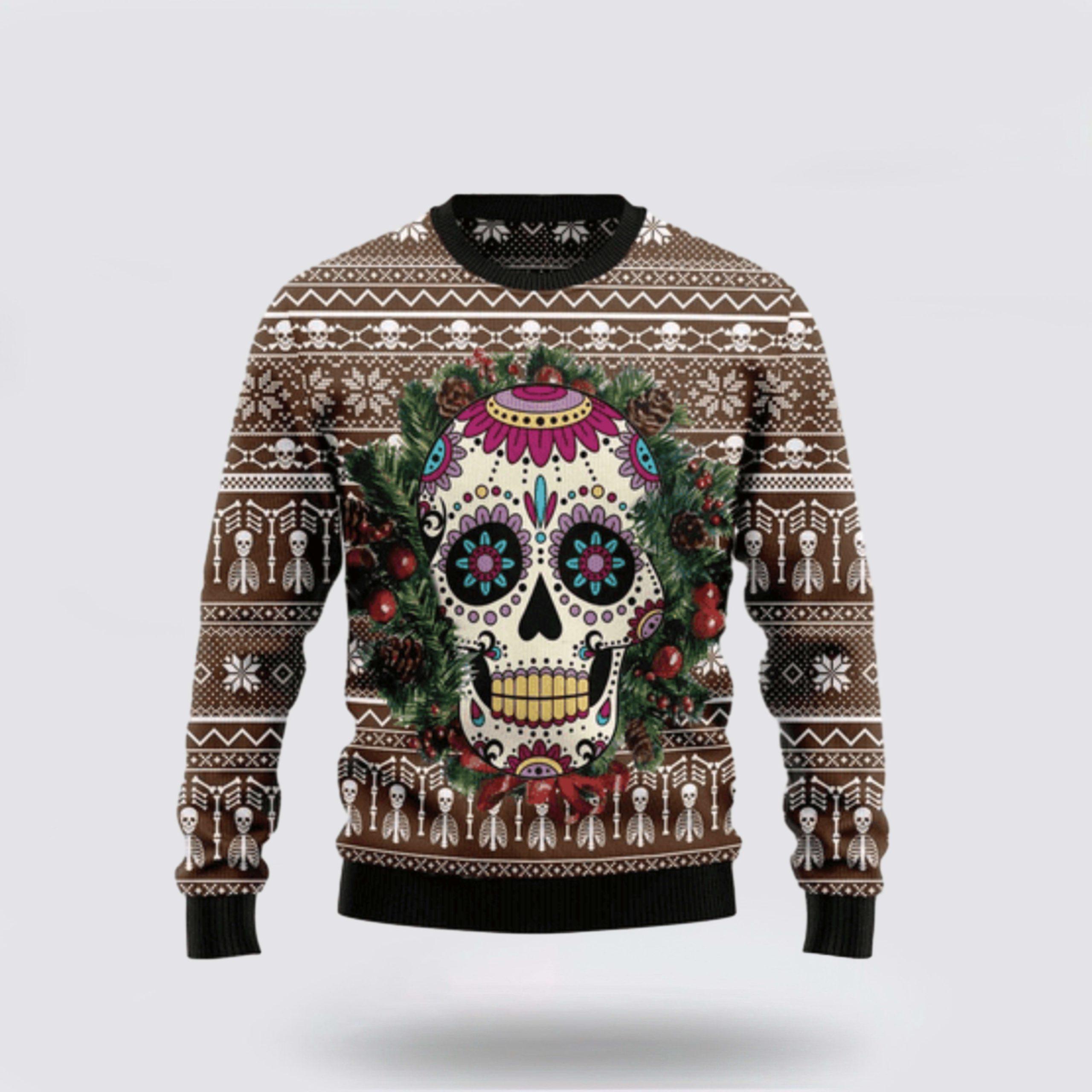 Stunning Sugar Skull Ugly Christmas Sweater – Christmas Gifts For Frends