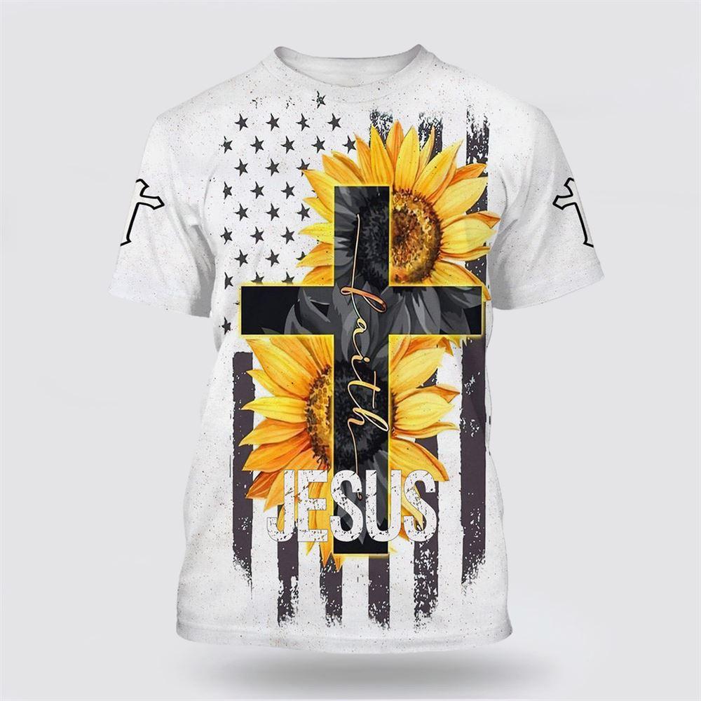 Sunflower Faith Cross All Over Print 3D T Shirt – Gifts For Christians