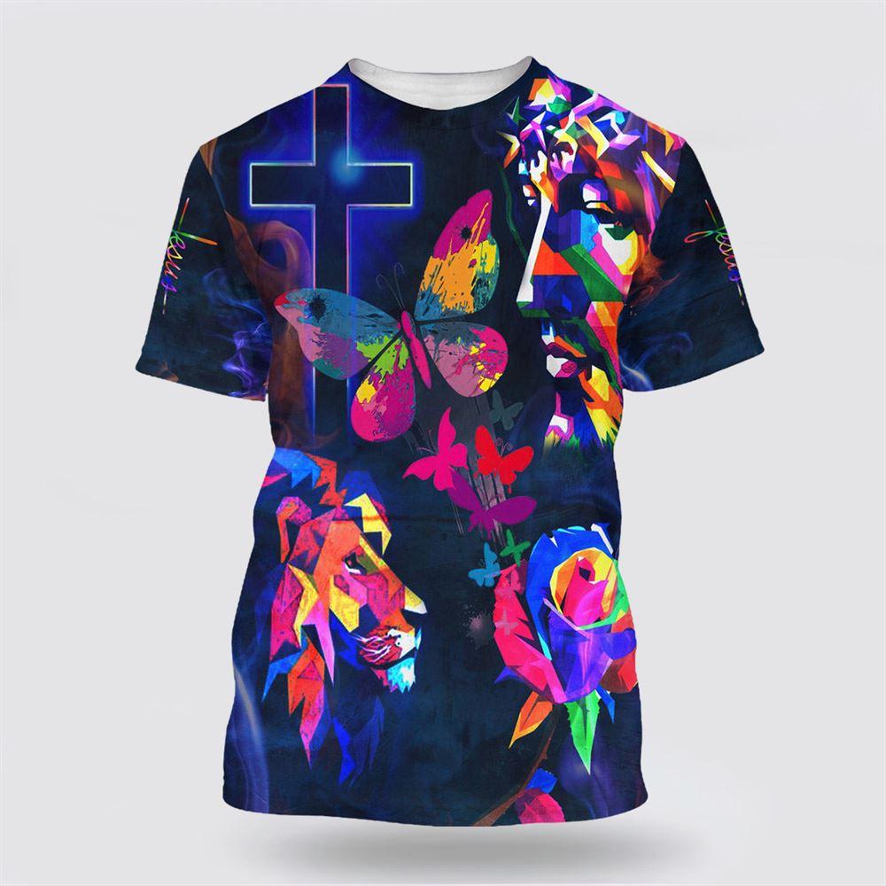 Sunflower Jesus Cross Butterfly All Over Print 3D T Shirt – Gifts For Christians