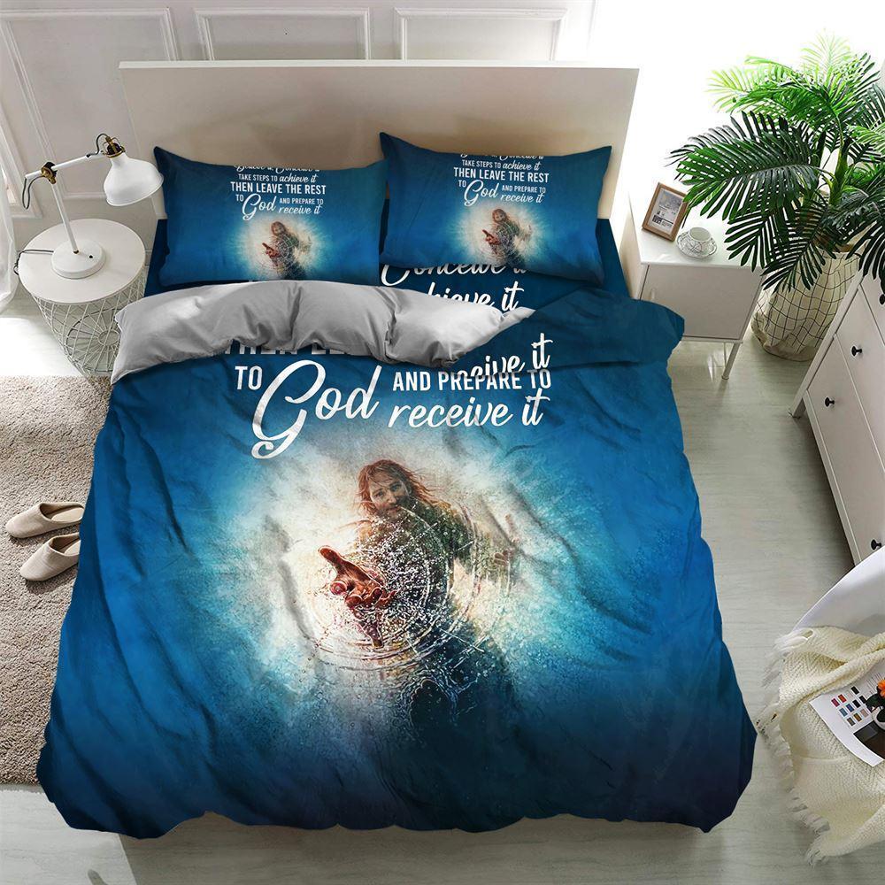 Take Steps To Achieve It, Then Leave the Rest To God Christian Quilt Bedding Set – Christian Gift For Believers