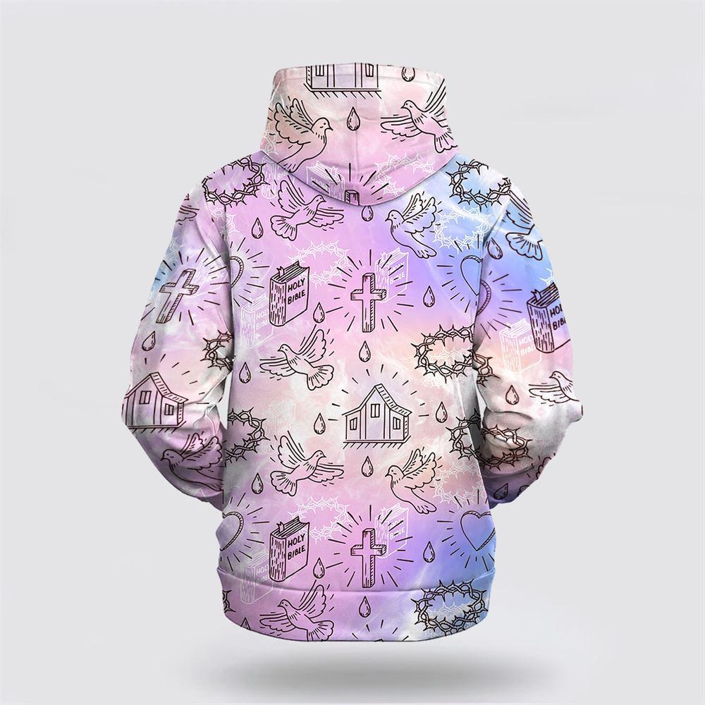 The Holy Bible Dove Cross Pattern All Over Print Hoodie Shirt – Gifts For Jesus Lovers