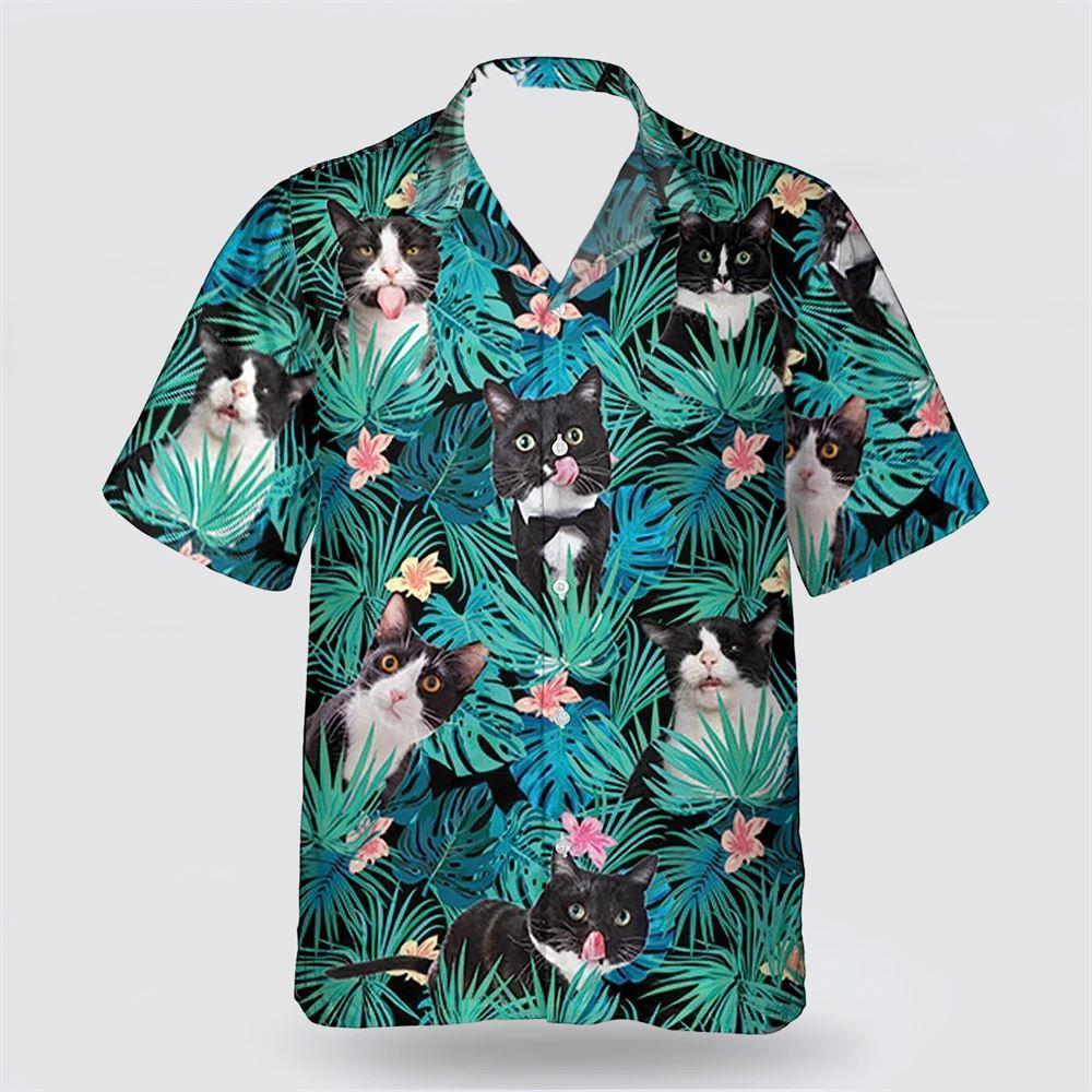 Tuxedo Cat With Funny Face Leaves Tropic Hawaiin Shirt – Gifts For Pet Lover