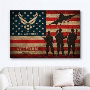 US Air Force Canvas Wall Art Retro Wood Grain Veteran Soldier – Gift For Military Personnel