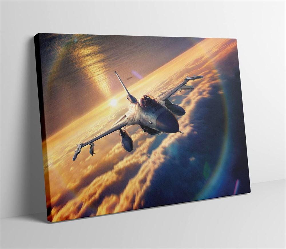 US Air Force F-16 Fighting Falcon Airplane Fighter Jet Canvas Wall Art – Gift For Military Personnel