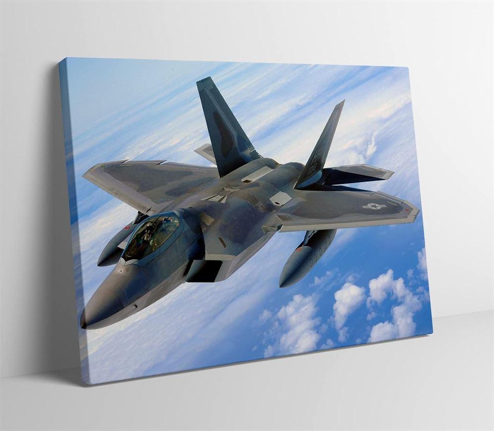US Air Force F-22 Airplane Lockheed Martin Raptor Fighter Jet Canvas Wall Art – Gift For Military Personnel