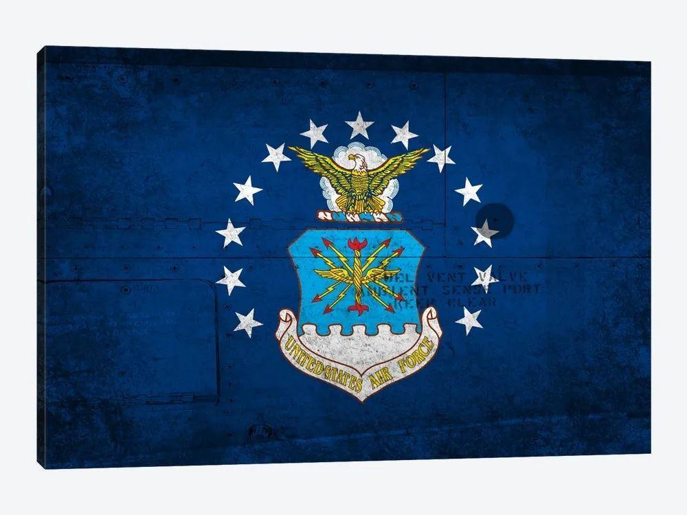 US Air Force Flag Riveted Fighter Jet Panel Background Canvas Wall Art – Gift For Military Personnel