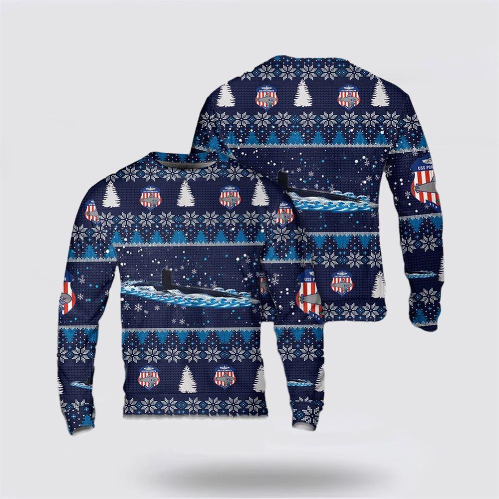 US Navy USS Portsmouth (SSN-707) Christmas AOP Sweater – Unique Christmas Sweater Gift For Military Personnel