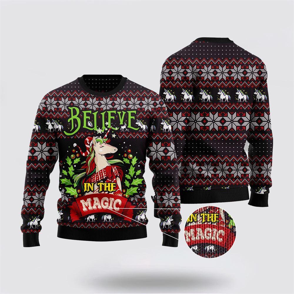 Unicorn Believe In The Magic Ugly Christmas Sweater – Best Gift For Christmas