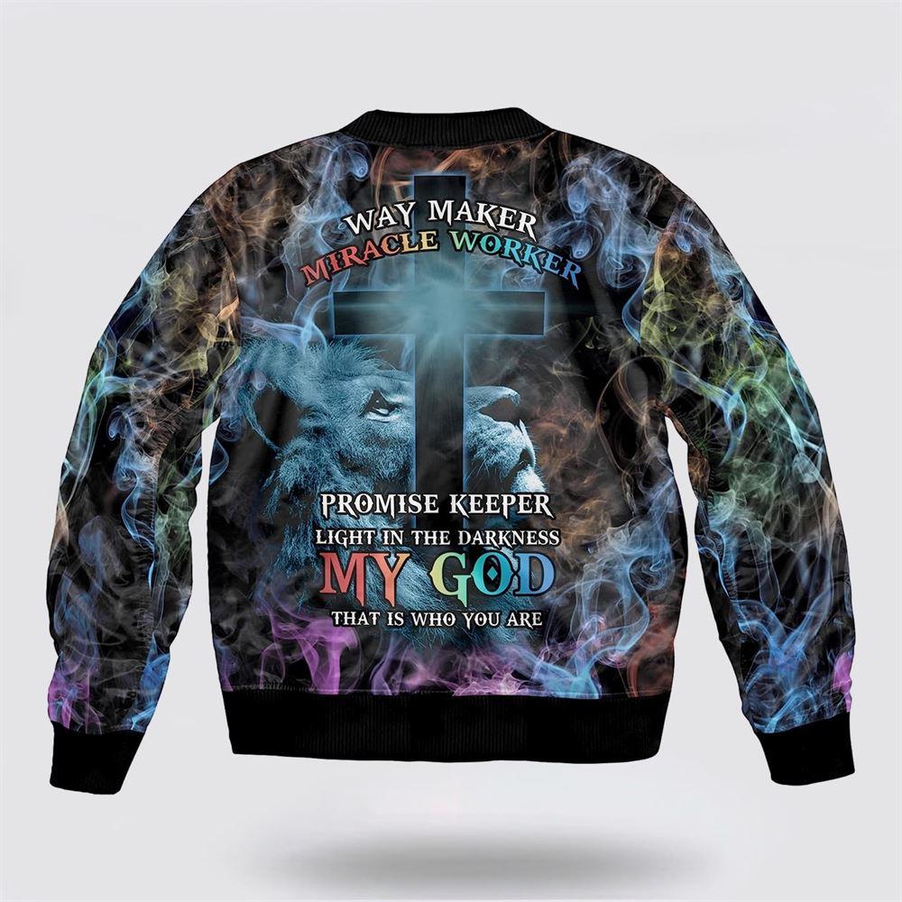 Way Maker Miracle Worker Jesus Lion Cross Bomber Jacket – Gifts For Jesus Lovers
