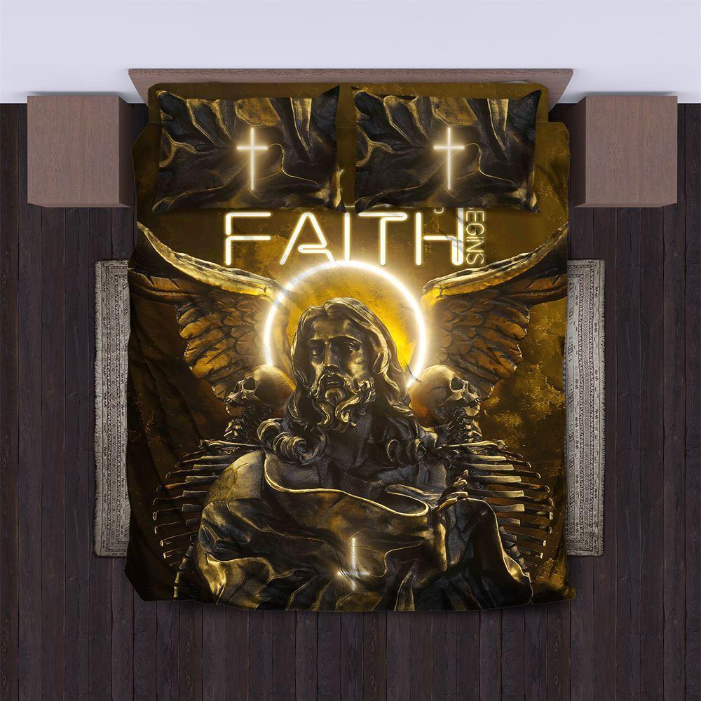 Worry Ends, Begins Faith Skull And Christian Quilt Bedding Set – Christian Gift For Believers