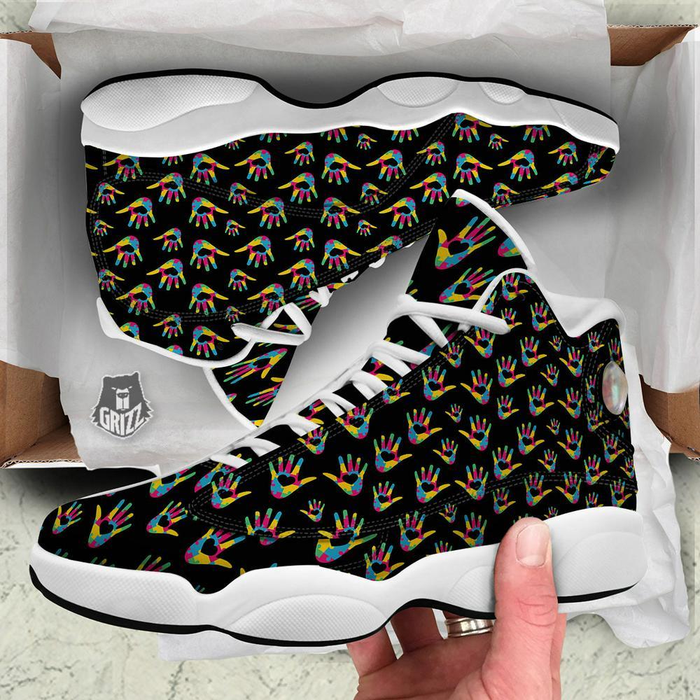Autism Basketball Shoes, Hand Shaped Autism Day Print Pattern Basketball Shoes, Autism Shoes, Autism Awareness Shoes