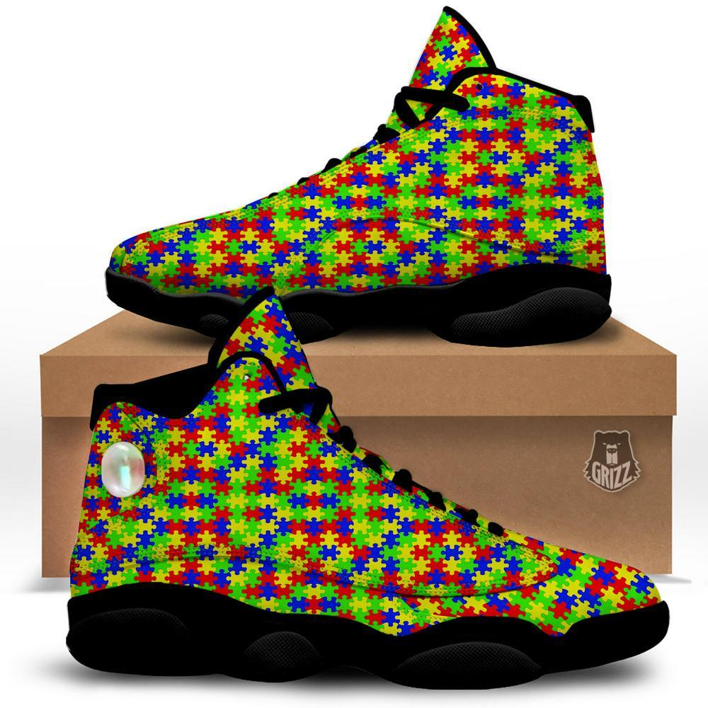 Autism Basketball Shoes, Jigsaw Autism Awareness Print Pattern Basketball Shoes, Autism Shoes, Autism Awareness Shoes