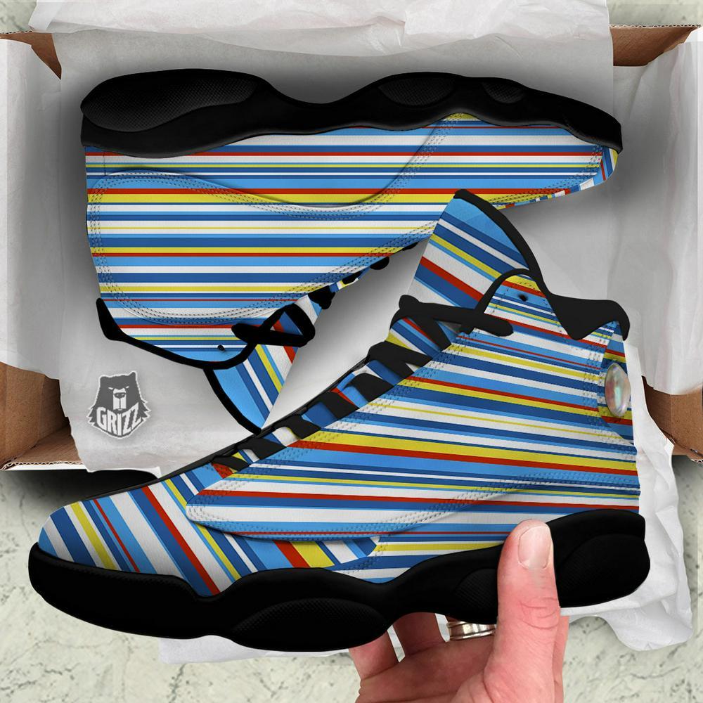Autism Basketball Shoes, Stripe Autism Awareness Color Print Pattern Basketball Shoes, Autism Shoes, Autism Awareness Shoes