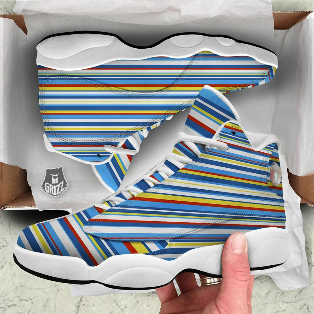 Autism Basketball Shoes, Stripe Autism Awareness Color Print Pattern Basketball Shoes, Autism Shoes, Autism Awareness Shoes