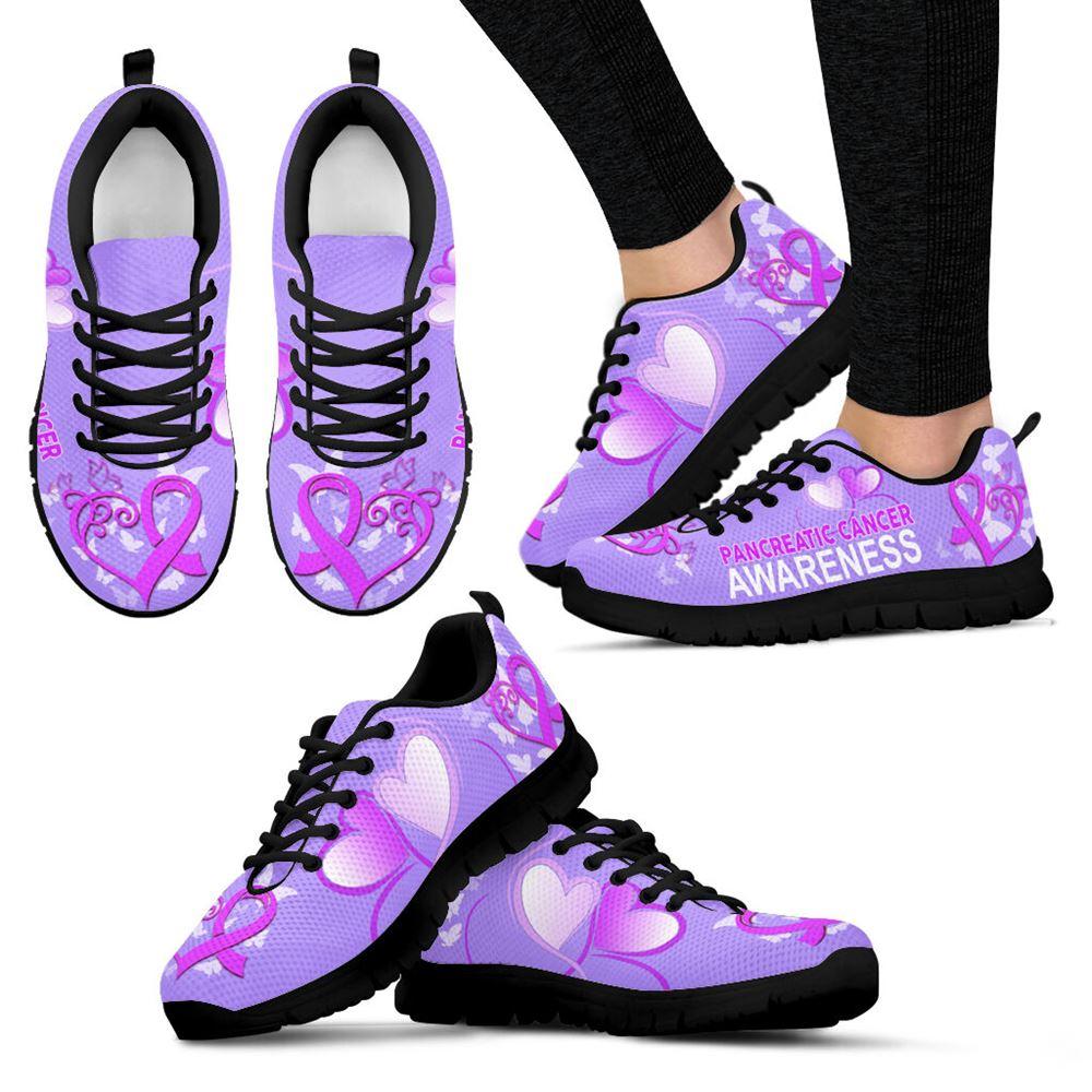 Breast Cancer Shoes, Pancreatic Cancer Shoes Awareness Heart Sneaker Walking Shoes, Breast Cancer Sneakers