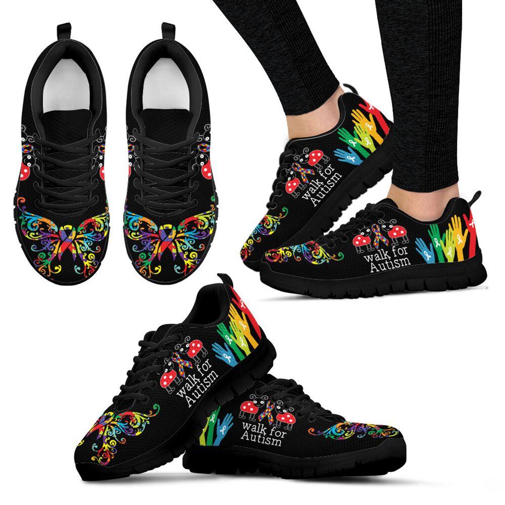 Breast Cancer Shoes, Walk For Autism Sneaker Black Walking Shoes, Breast Cancer Sneakers