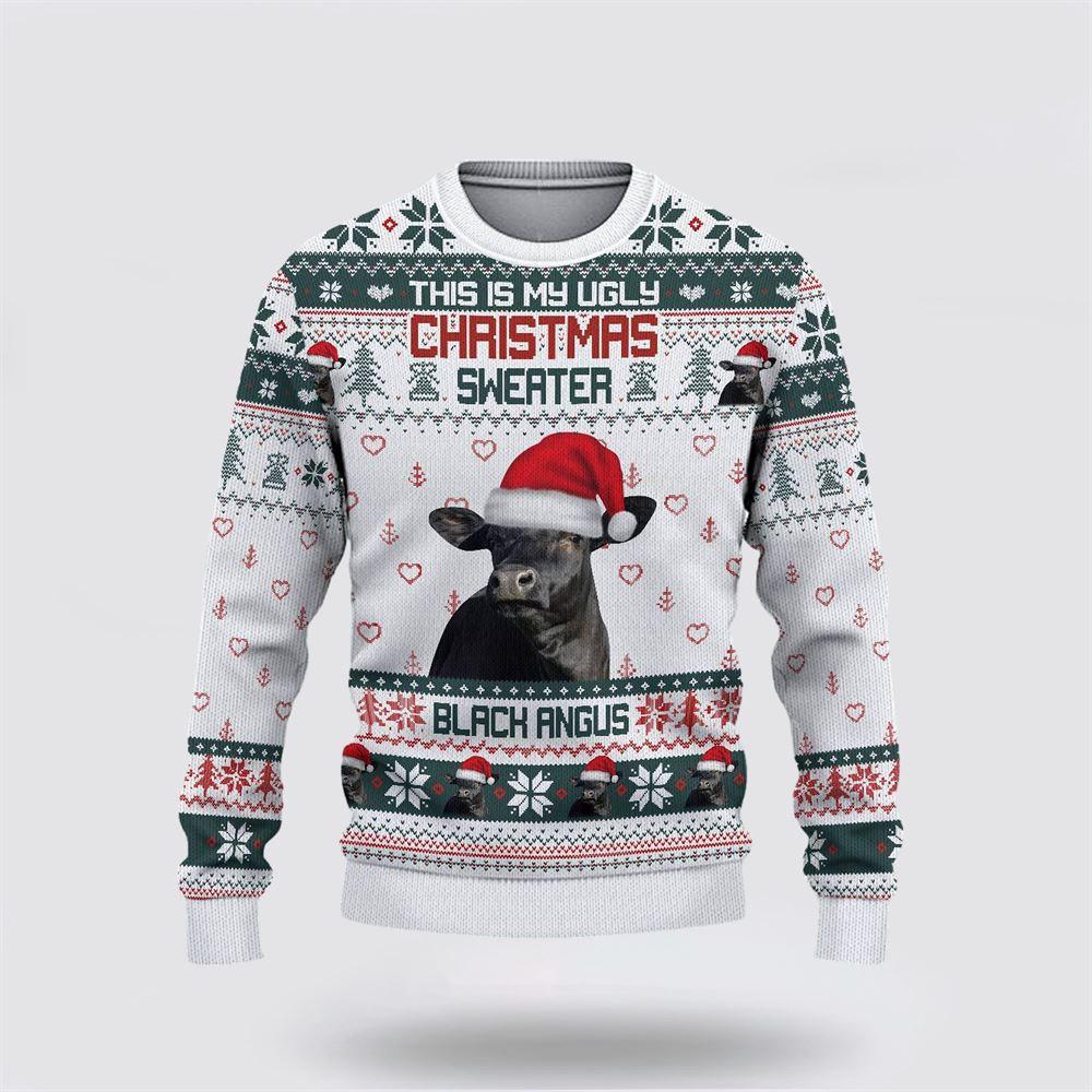 Black Angus Green Merry Christmas Ugly Sweater, Gifts For Farmers