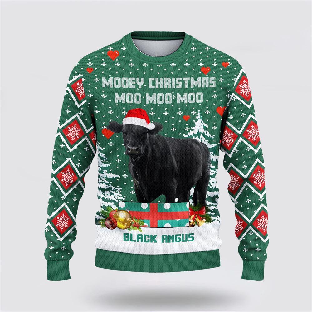 Black Angus Green Merry Christmas Ugly Sweater, Gifts For Farmers, Rural Lovers