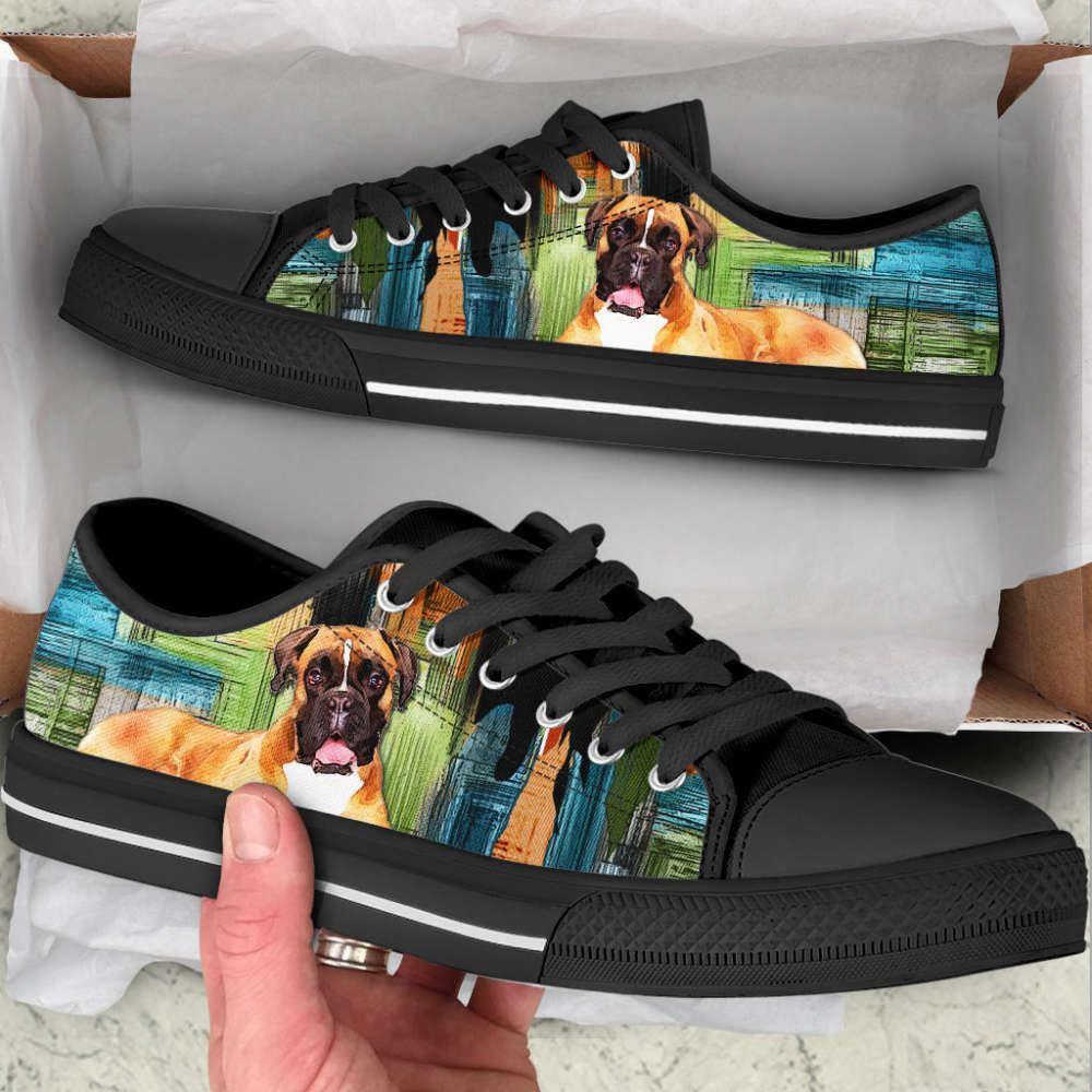 Boxer Dog Paint Art Wallpaper Low Top Shoes Canvas Sneakers, Gift For Dog Lover