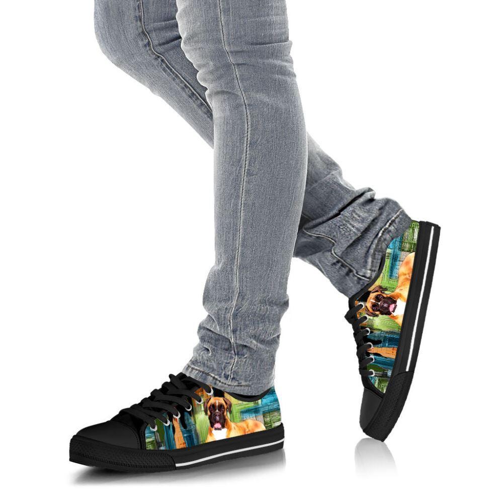 Boxer Dog Paint Art Wallpaper Low Top Shoes Canvas Sneakers, Gift For Dog Lover