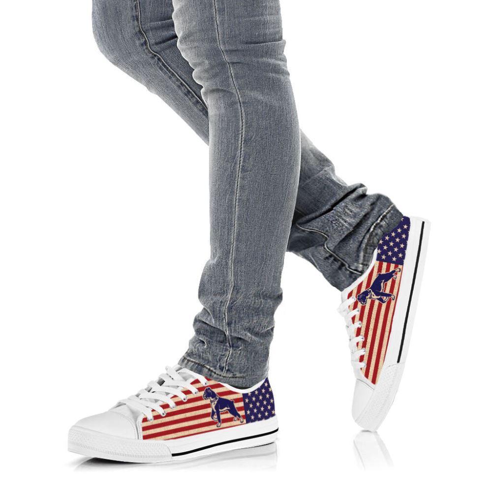 Boxer Dog USA Flag Low Top Shoes Canvas Sneakers Casual Shoes, Gift For Dog Lover