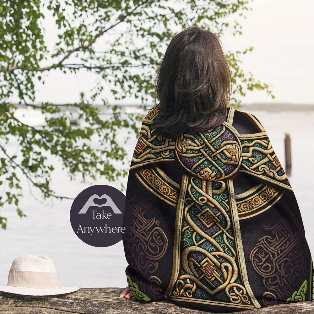 Celtic Cross Picture Christian Quilt Blanket, Christian Blanket Gift For Believers