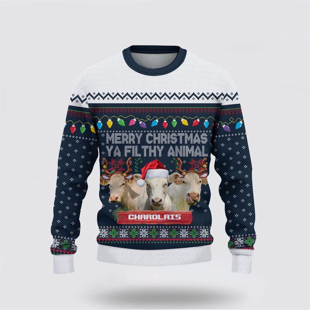 Charolais Merry Christmas Ugly Sweater, Gifts For Farmers, Rural Lovers