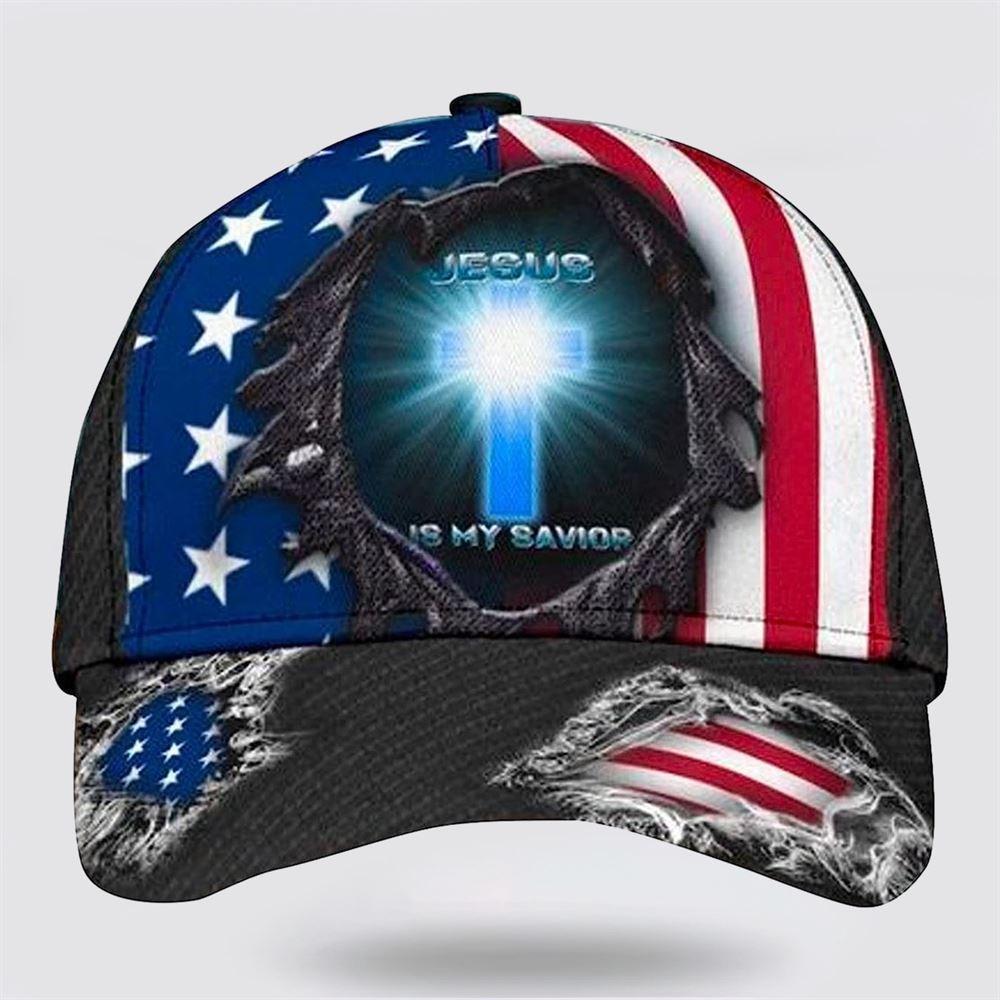 Christian Baseball Cap, Jesus Is My Savior American Flag Jesus Cross Light All Over Print Baseball Cap, Mens Baseball Cap, Women’s Baseball Cap