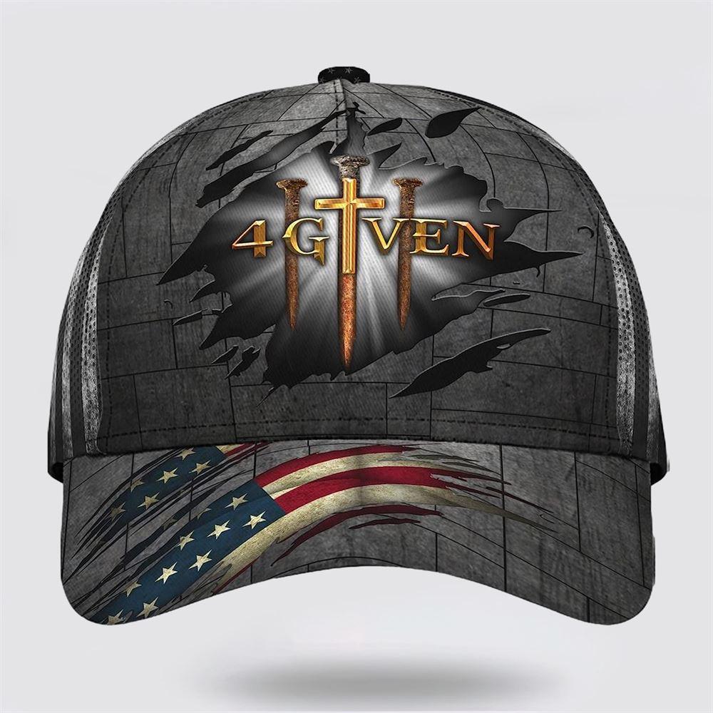 Christian Baseball Cap, Jesus Religious Cross Nails And American Flag Forgiven Given Baseball Cap, Mens Baseball Cap, Women’s Baseball Cap