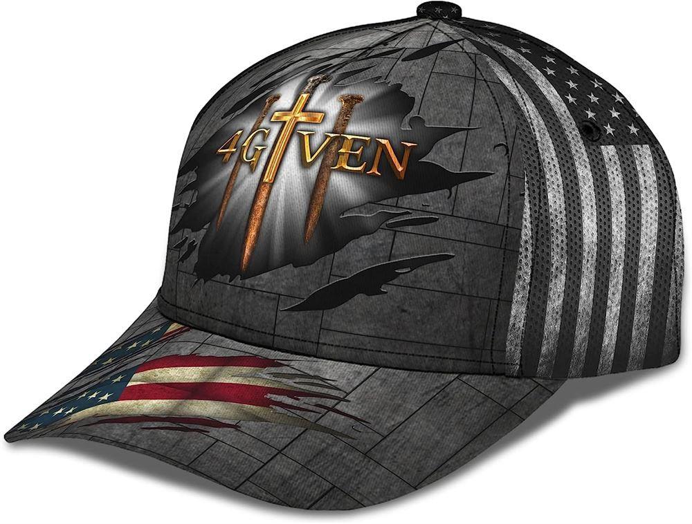 Christian Baseball Cap, Jesus Religious Cross Nails And American Flag Forgiven Given Baseball Cap, Mens Baseball Cap, Women’s Baseball Cap