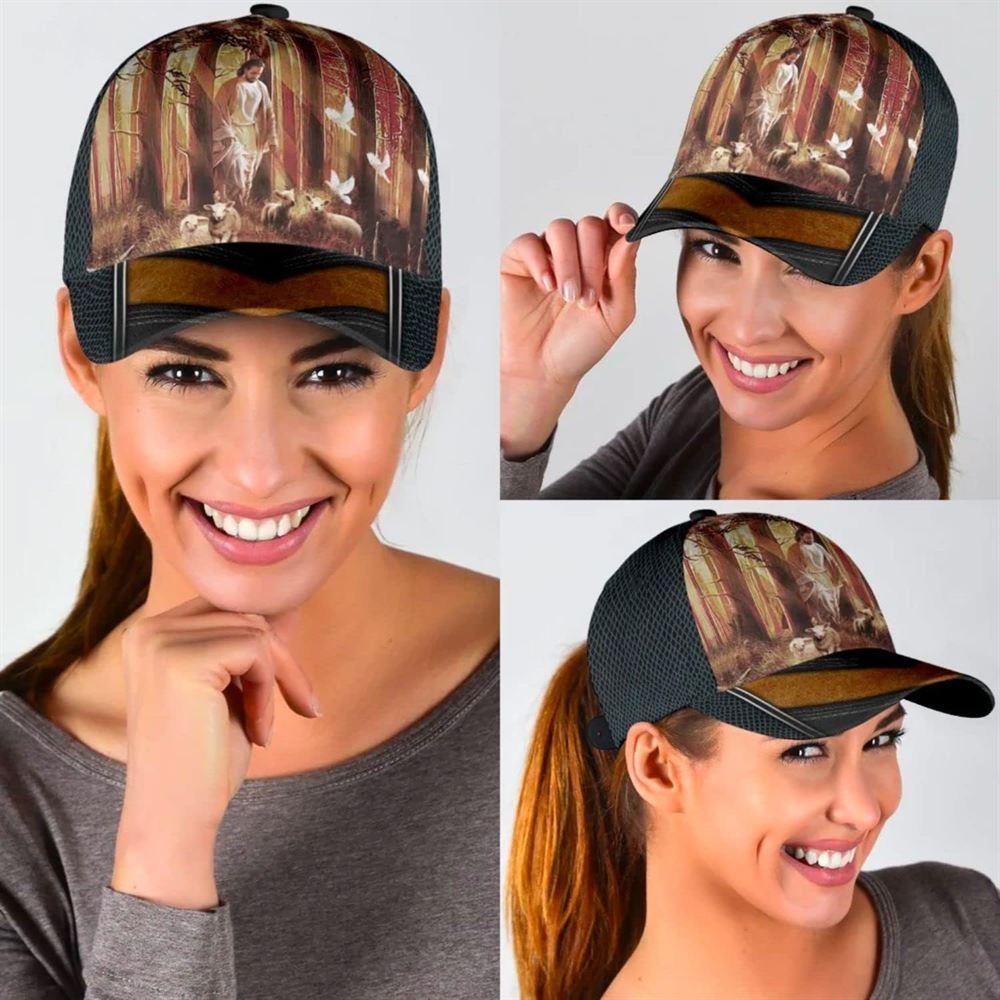 Christian Baseball Cap, Jesus Walking In Forest With Lamb Classic Hat All Over Print, Mens Baseball Cap, Women’s Baseball Cap Christian Baseball Cap, Jesus Walking In Forest With Lamb Classic Hat All Over Print, Mens Baseball Cap, Women’s Baseball Cap