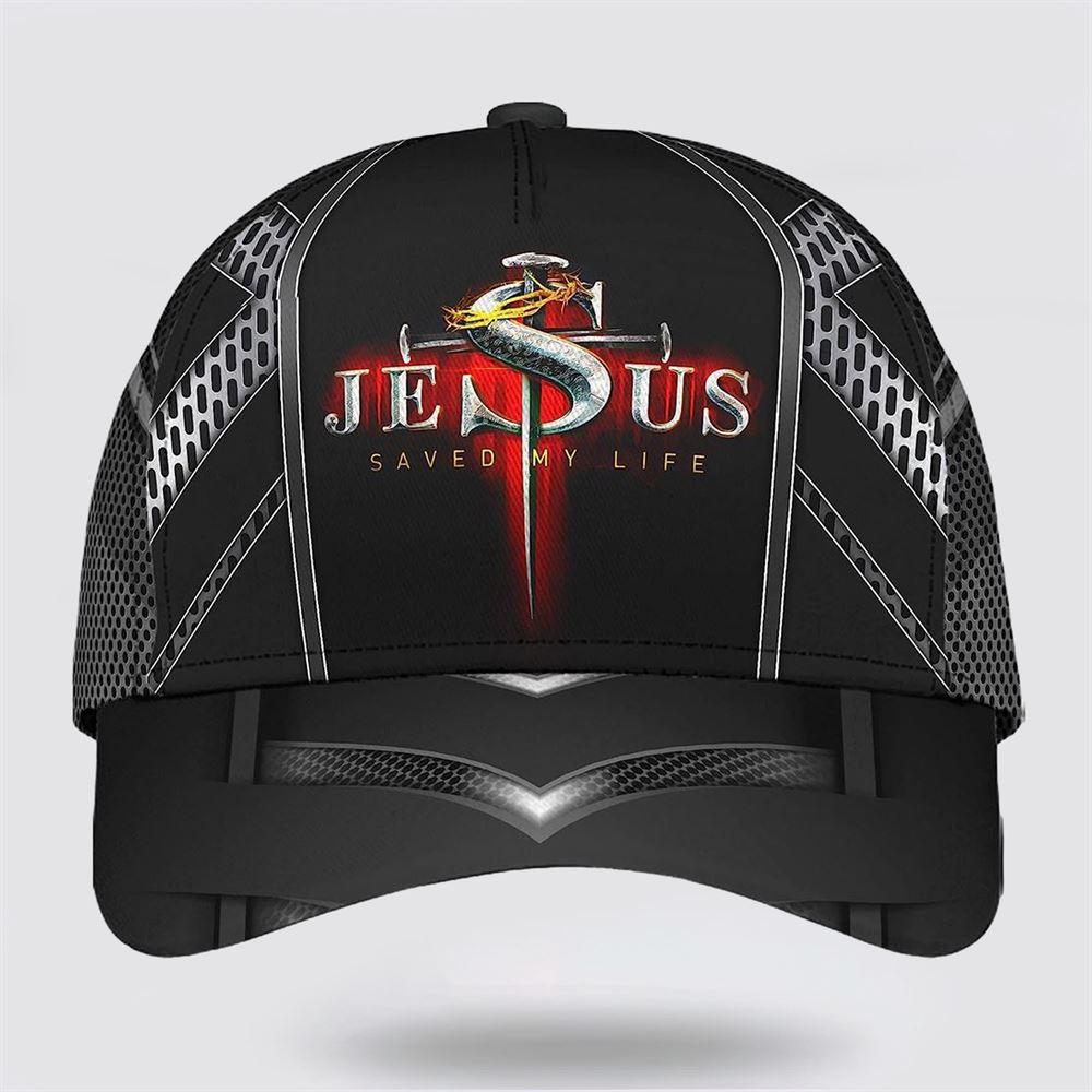 Christian Baseball Cap, Nails Cross With Crown Of Thorn Jesus Saved My Life All Over Print Baseball Cap, Mens Baseball Cap, Women’s Baseball Cap